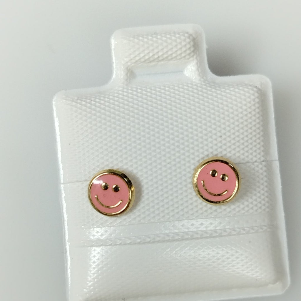 BROQUELES BROQUEL FIG SONRISA ESMALTE ROSA 14K 0.1696 GR (NUEVO)