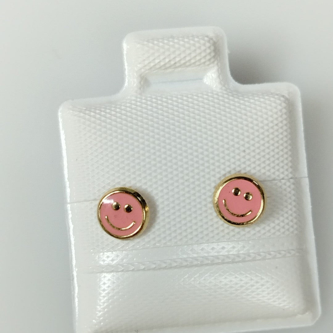 BROQUELES BROQUEL FIG SONRISA ESMALTE ROSA 14K 0.1696 GR (NUEVO)