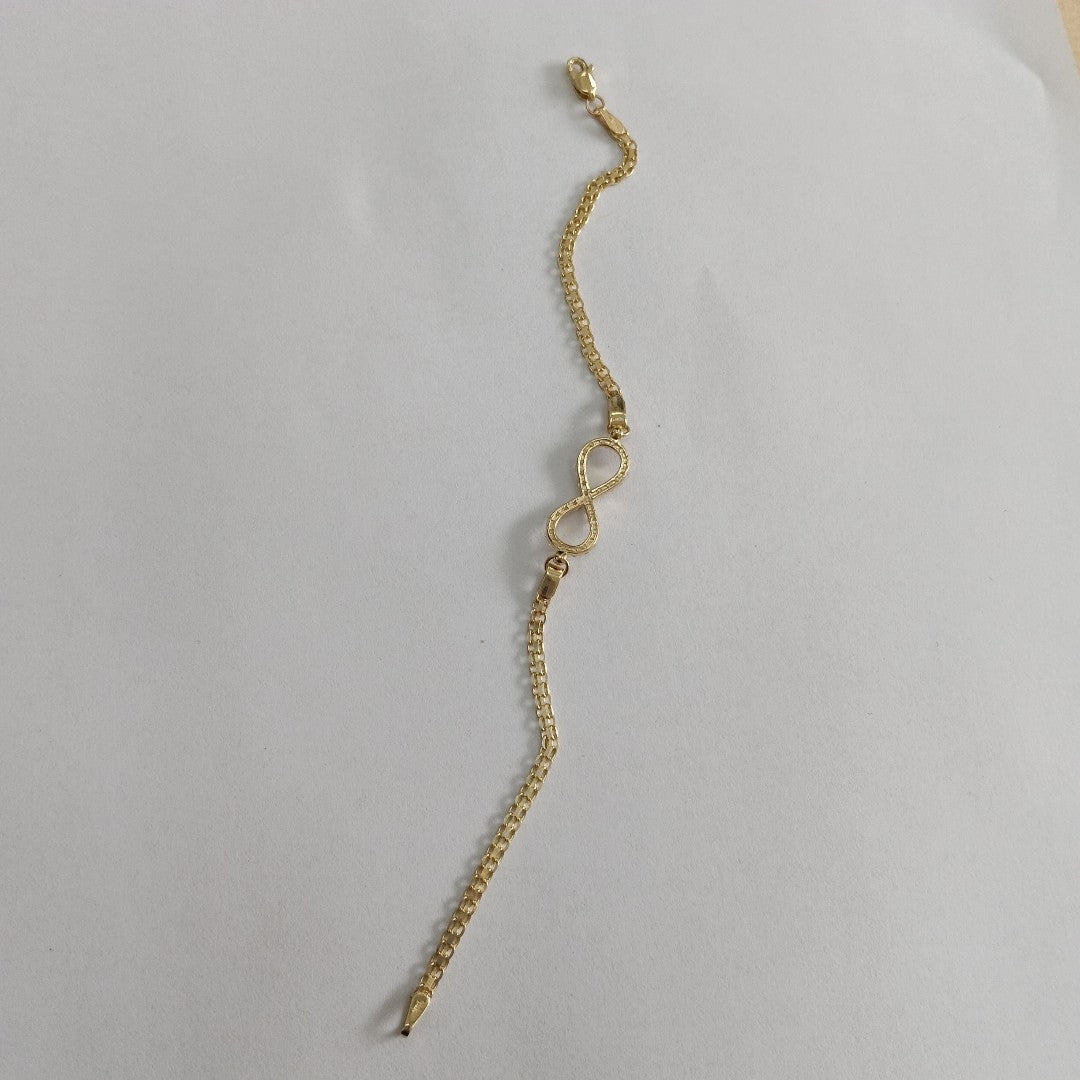 PULSERA TEJIDO ESPECIAL CON INFINITO Y CIRCONIAS 14K 18 CM 3.4 GR (NUEVO)