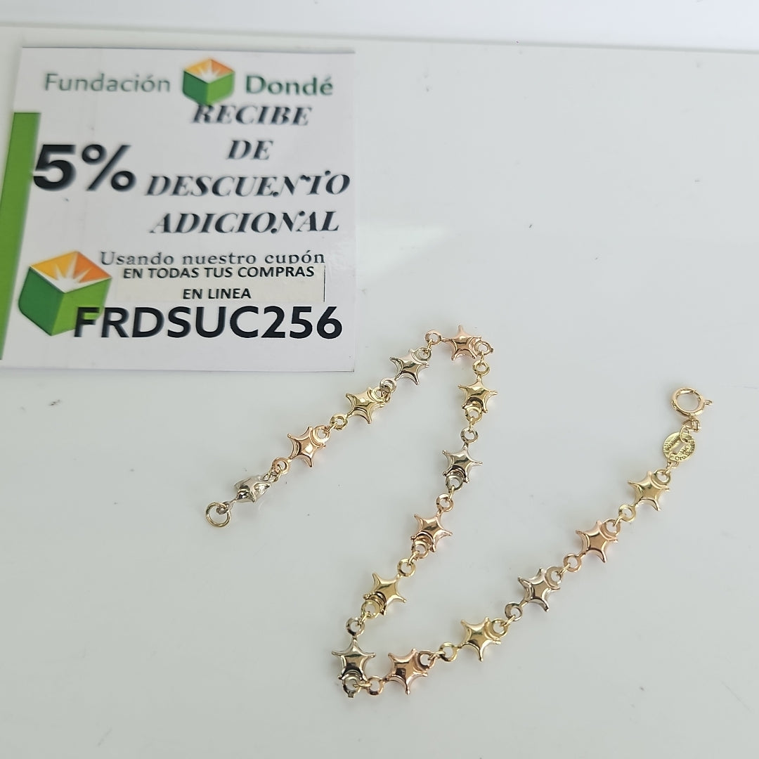 PULSERA TEJIDO ESPECIAL ESTRELLAS COMBINADAS 14K 18 CM 2.3 GR (NUEVO)