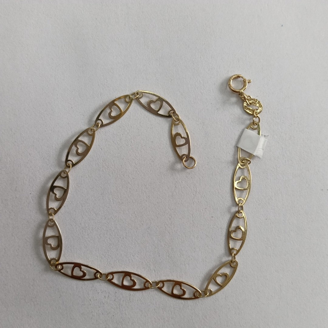 PULSERA TEJIDO ESPECIAL CON CORAZON 14K 18 CM 1.3 GR (NUEVO)
