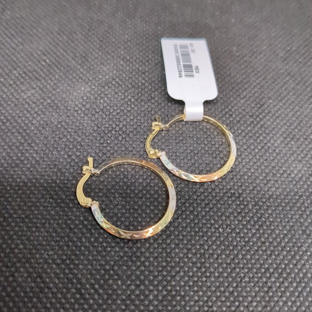 ARETES TEJIDO ARRACADAS BISELADAS COMBINADAS 14K 1.4 GR (NUEVO)