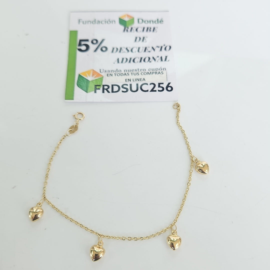 PULSERA ESP CON FIG CORAZONES 14K 18 CM 1.8 GR (NUEVO)