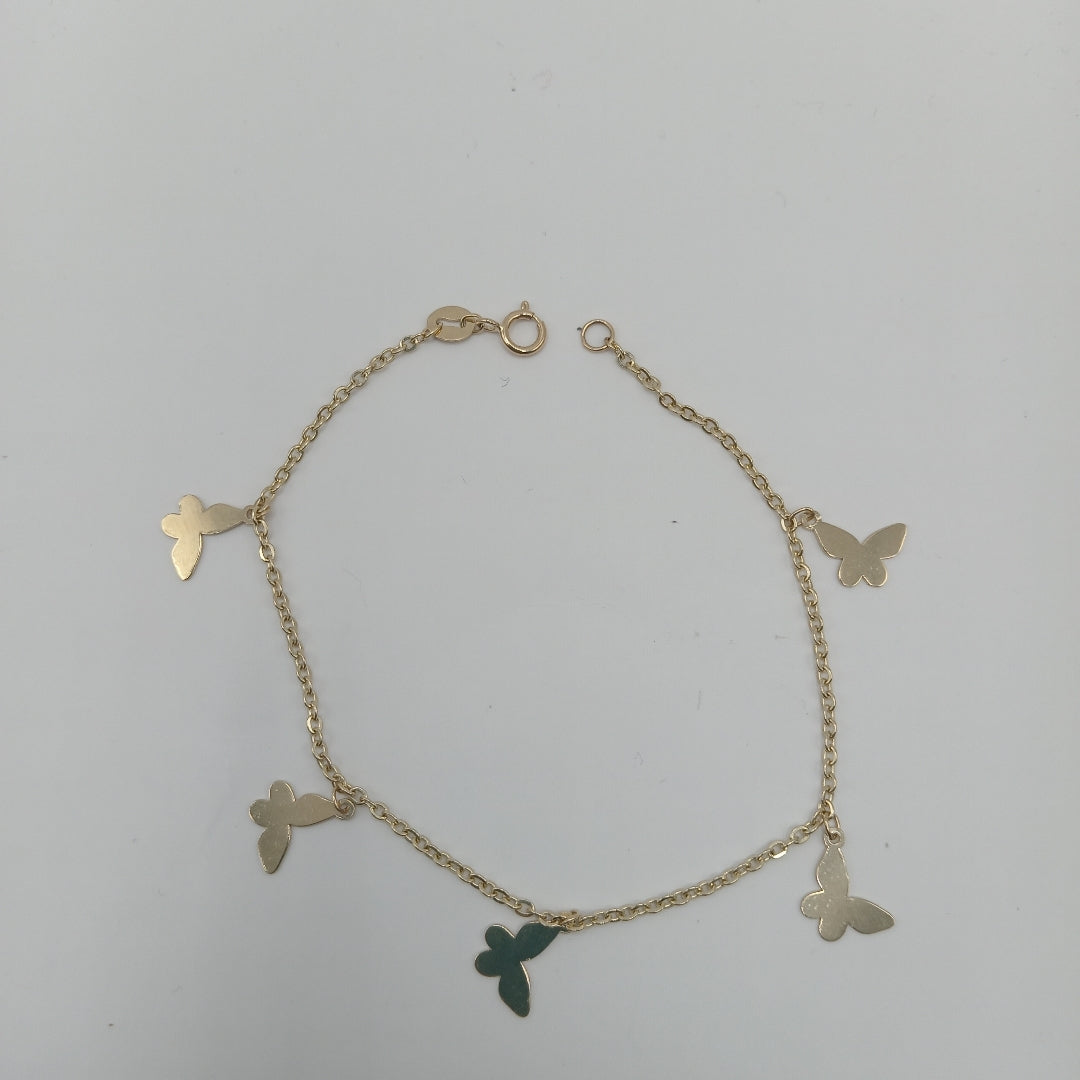 PULSERA ESPECIAL CON MARIPOSAS 14K 18 CM 2.1 GR (NUEVO)