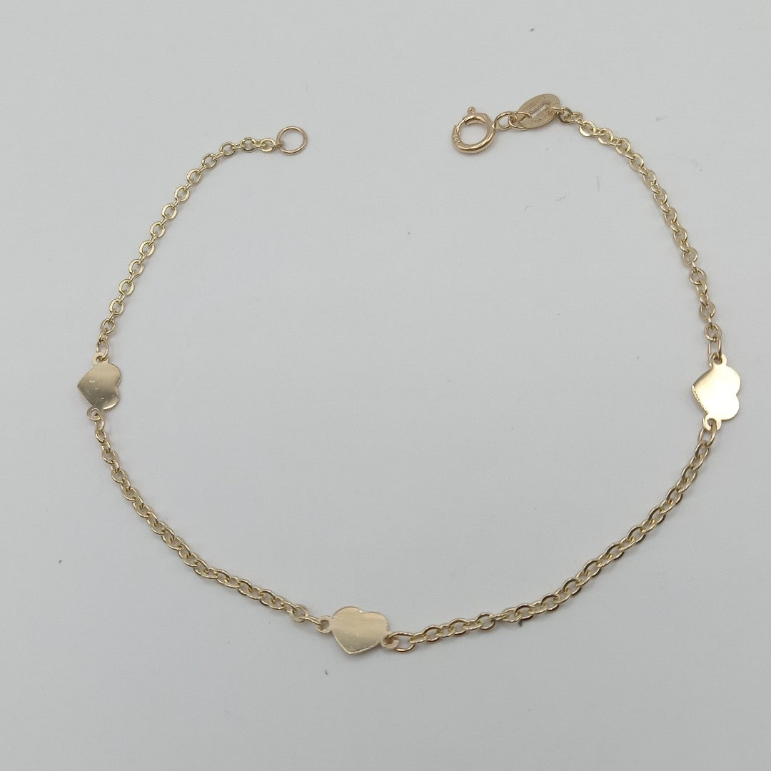 PULSERA TEJIDO ESPECIAL FIG CORAZONES 14K 18 CM 1.3 GR (NUEVO)