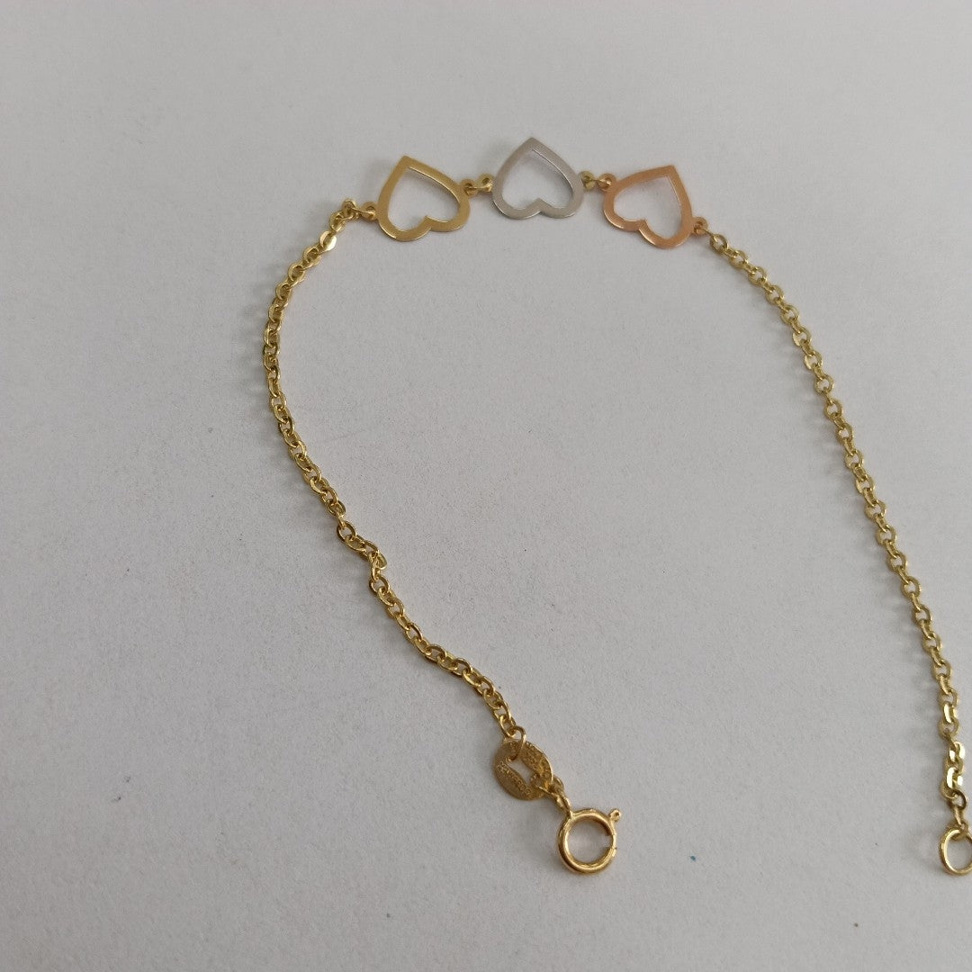 PULSERA ESPECIAL CON CORAZONES 14K 18 CM 1.3 GR (NUEVO)