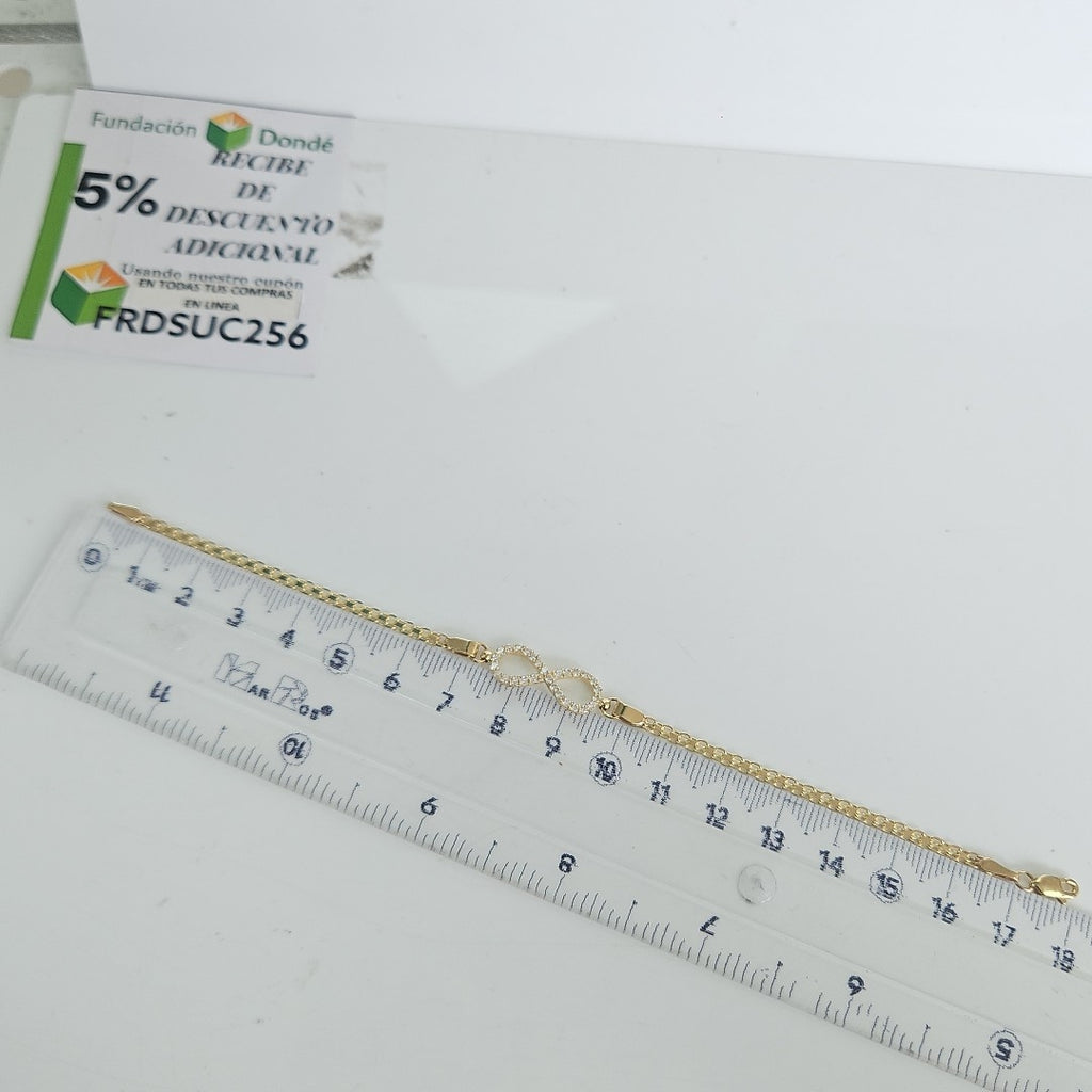PULSERA TEJIDO ESPECIAL CON INFINITO Y CIRCONIAS 14K 18 CM 3.3 GR (NUEVO)