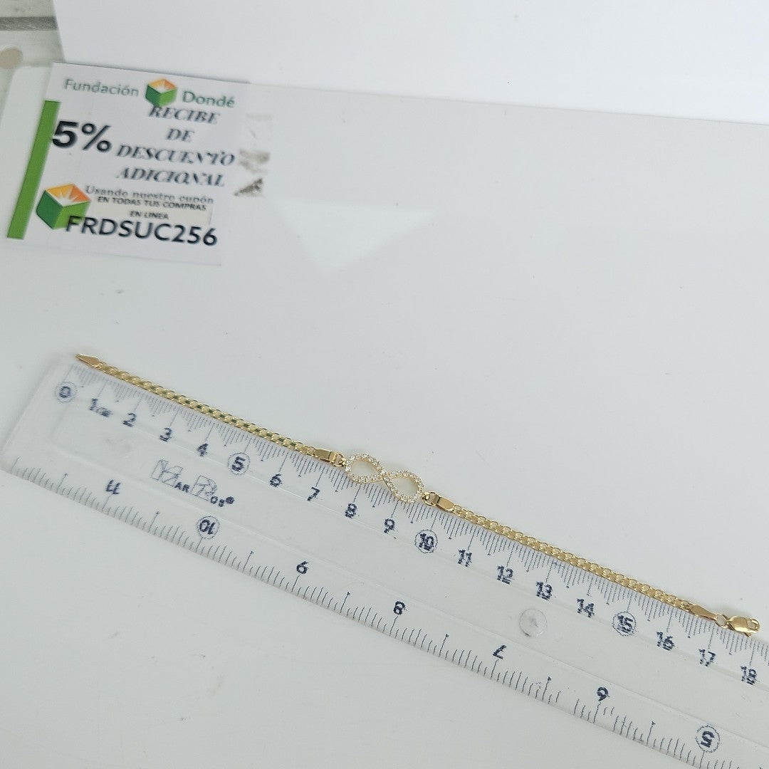 PULSERA TEJIDO ESPECIAL CON INFINITO Y CIRCONIAS 14K 18 CM 3.3 GR (NUEVO)