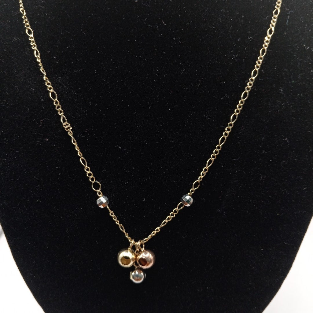 CADENA GARGANTILLA 3X1 CON ESFERAS COMBINADAS 14K 45 CM 3.1 GR (NUEVO)