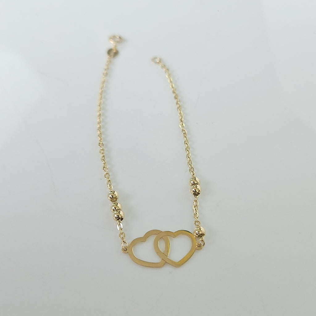 PULSERA TEJIDO ESPECIAL C CORAZONES 14K 18 CM 1.7 GR (NUEVO)