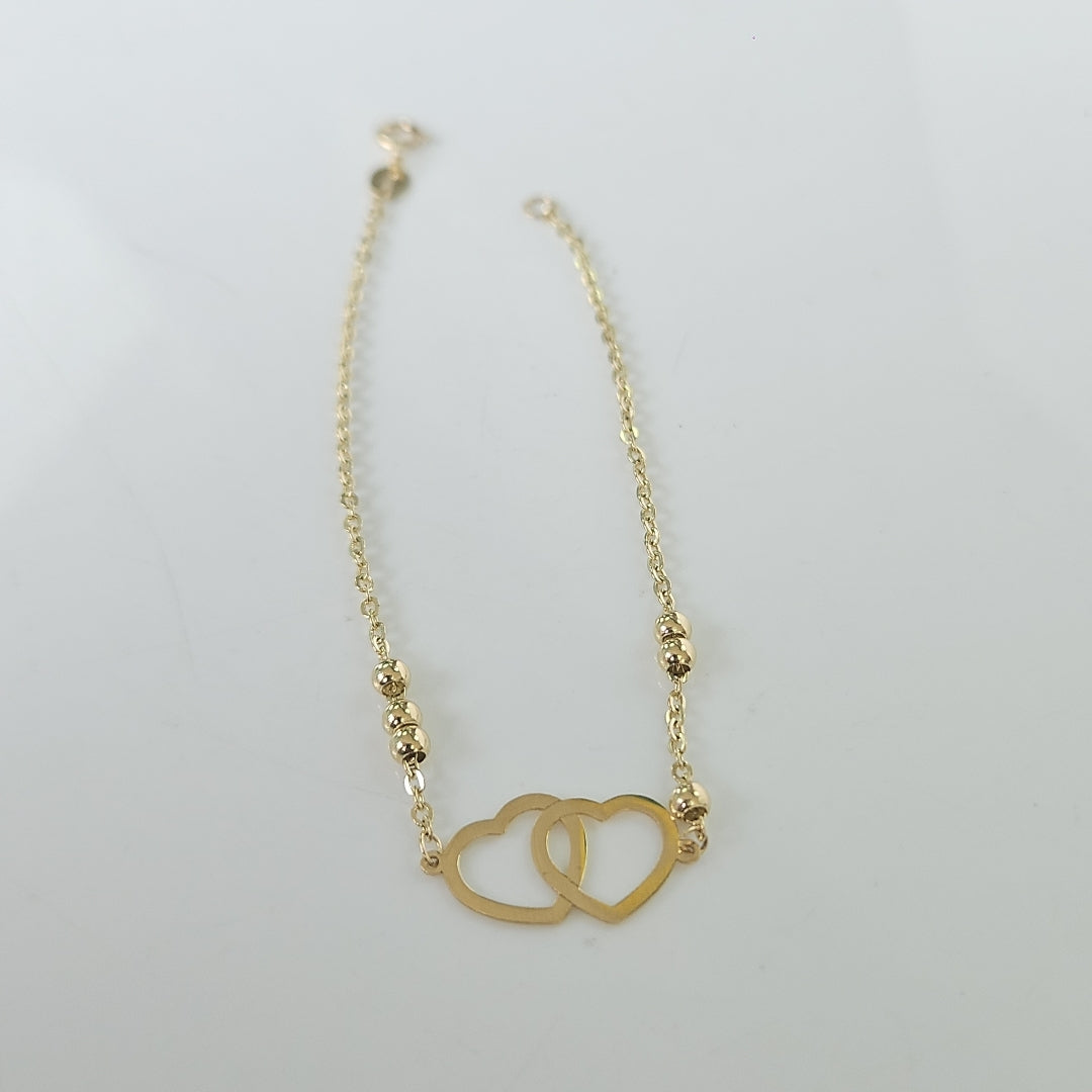 PULSERA TEJIDO ESPECIAL C CORAZONES 14K 18 CM 1.7 GR (NUEVO)