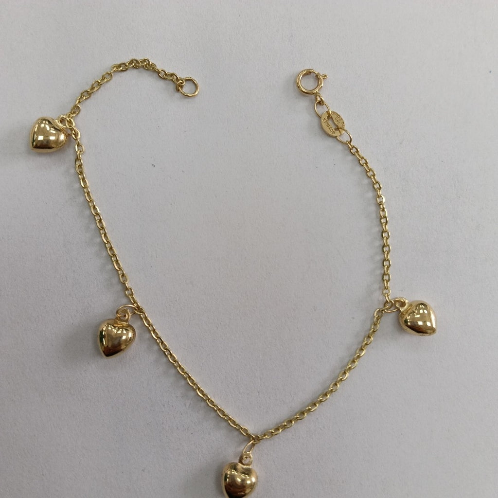 PULSERA ESP CON FIG CORAZONES 14K 18 CM 1.8 GR (NUEVO)