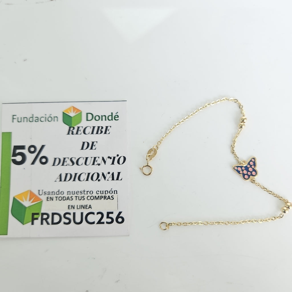 PULSERA TEJIDO ESPECIAL MARIPOSA CON ESMALTE 14K 18 CM 1.8 GR (NUEVO)