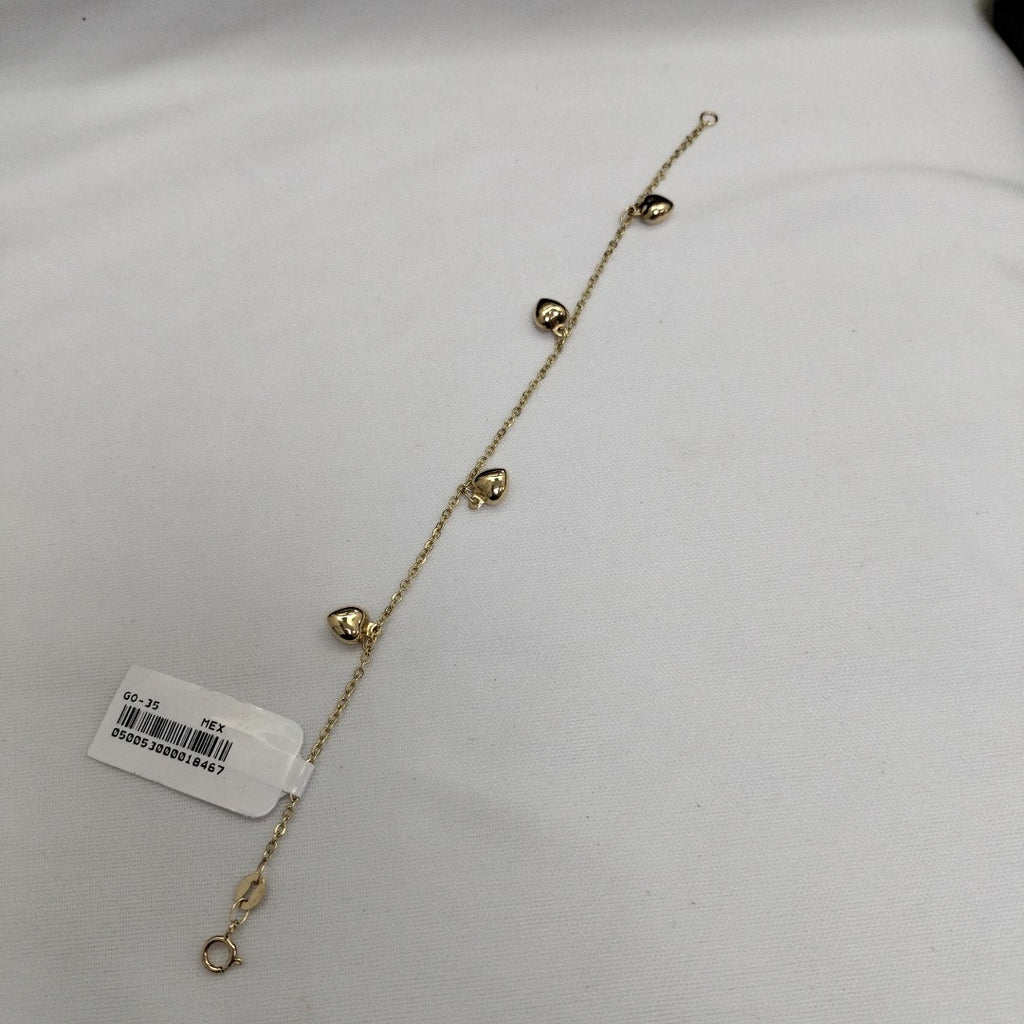 PULSERA ESP CON FIG CORAZONES 14K 18 CM 1.8 GR (NUEVO)