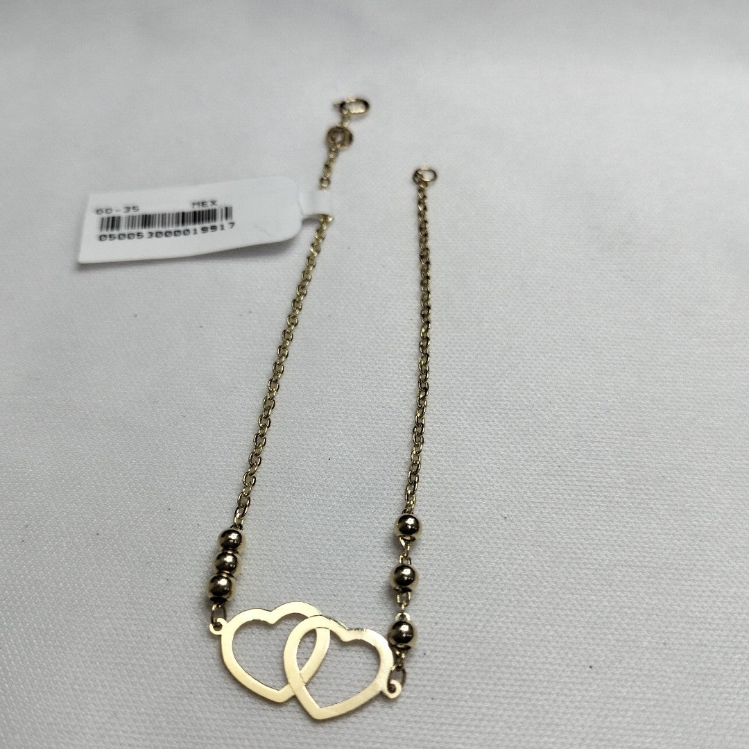 PULSERA TEJIDO ESPECIAL C CORAZONES 14K 18 CM 1.7 GR (NUEVO)