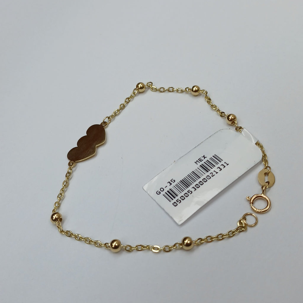 PULSERA TEJIDO ESPECIAL CON DOS CORAZONES 14K 18 CM 1.7 GR (NUEVO)