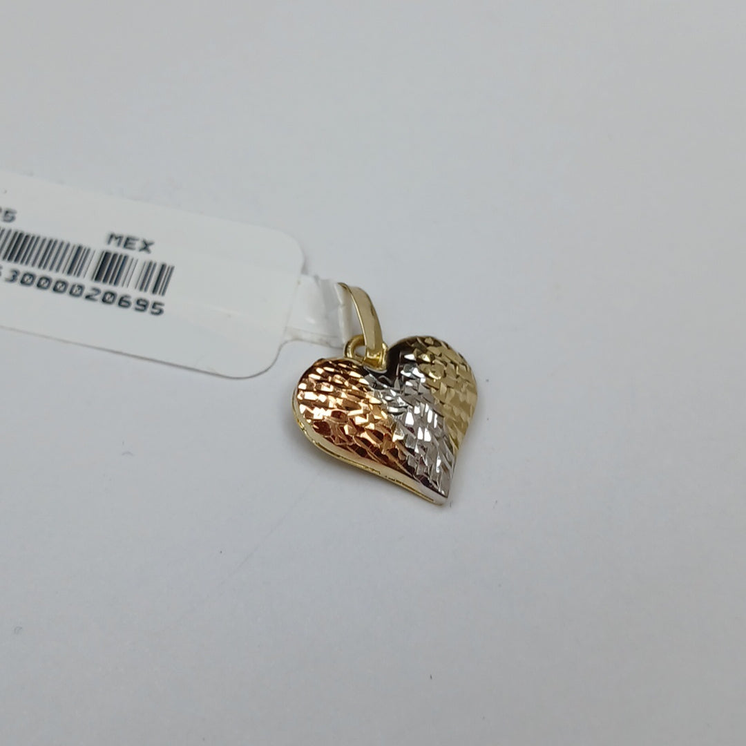 DIJE TEJIDO CORAZON LABRADO COMBINADO 14K 1.2 GR (NUEVO)