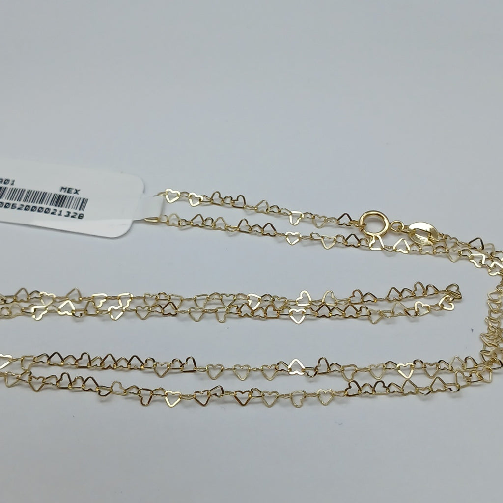 CADENAS TEJIDO CORAZONES ORO 10K 55 CM 1.6 GR (NUEVO)