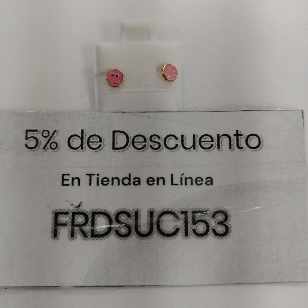 BROQUELES BROQUEL FIG SONRISA ESMALTE ROSA 14K 0.1696 GR (NUEVO)
