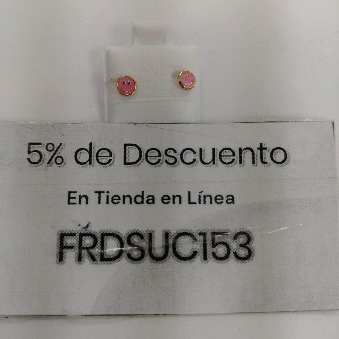 BROQUELES BROQUEL FIG SONRISA ESMALTE ROSA 14K 0.1696 GR (NUEVO)