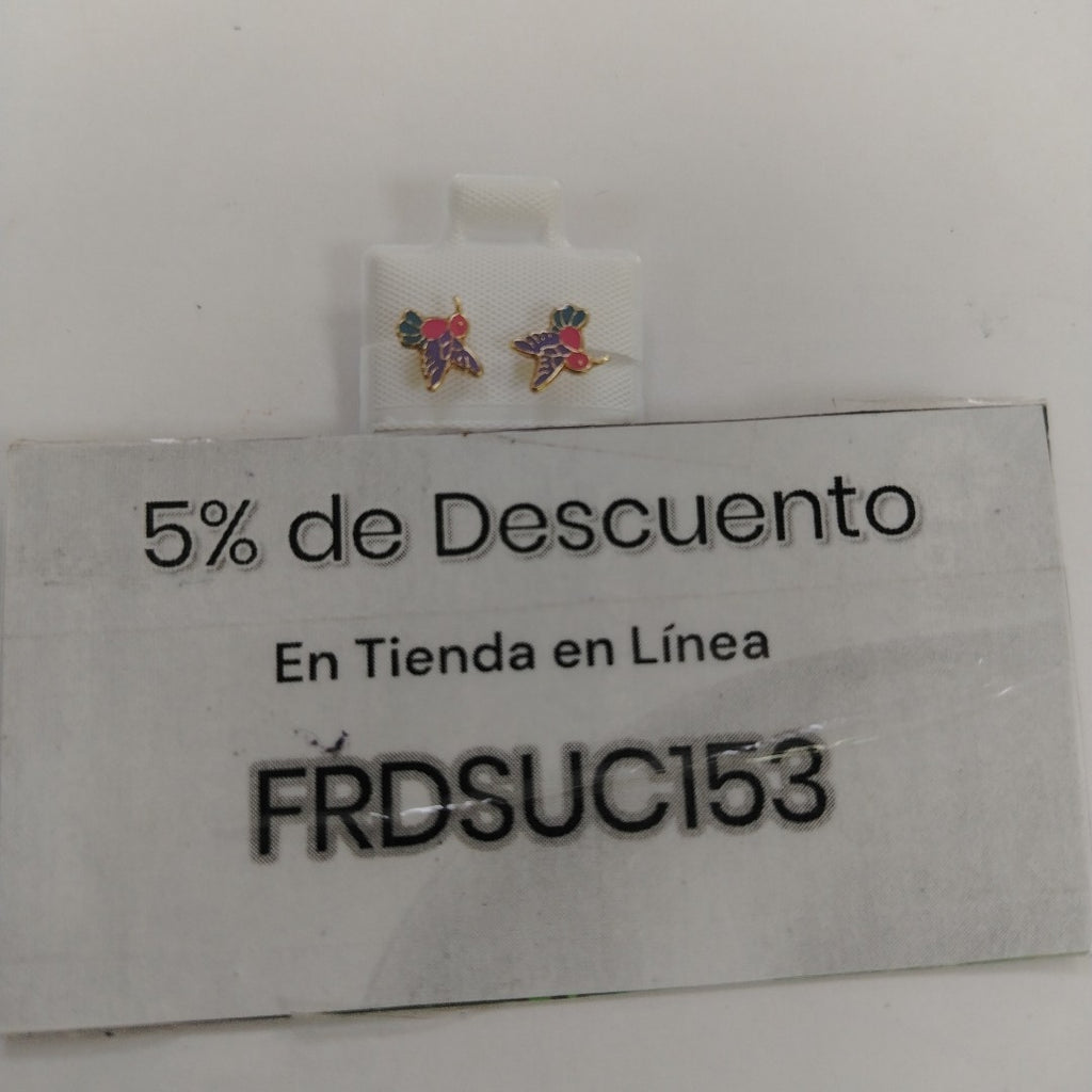 BROQUELES BROQUEL FIG COLIBRI ESMALTE ROSA 14K 0.2138 GR (NUEVO)