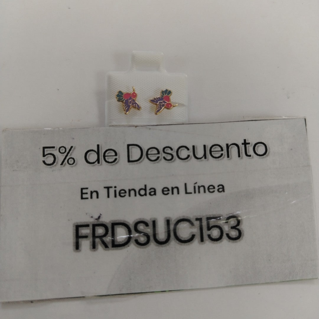 BROQUELES BROQUEL FIG COLIBRI ESMALTE ROSA 14K 0.2138 GR (NUEVO)