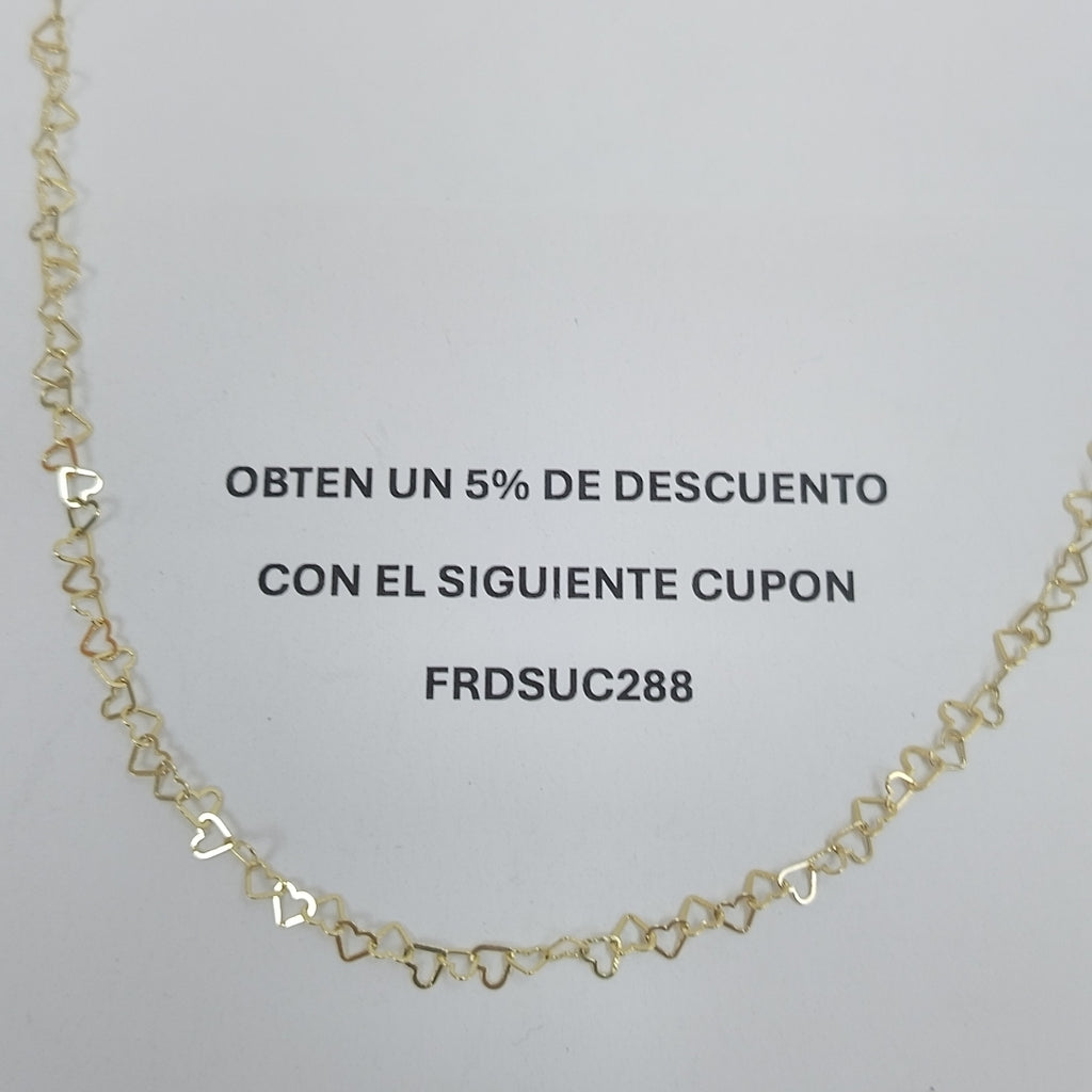 CADENAS TEJIDO CORAZONES ORO 10K 55 CM 2.7 GR (NUEVO)