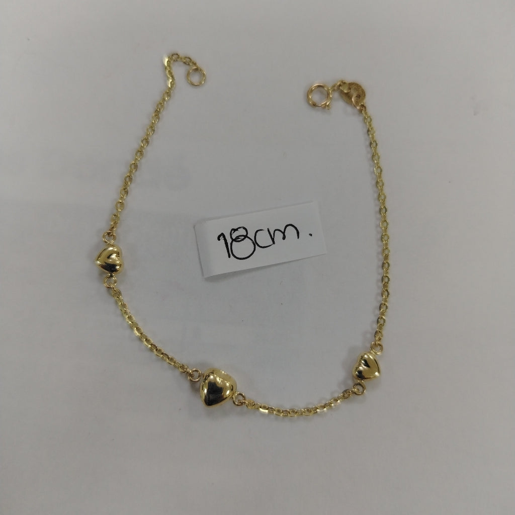 PULSERA TEJIDO ESPECIAL CON CORAZONES 14K 18 CM 1.7 GR (NUEVO)