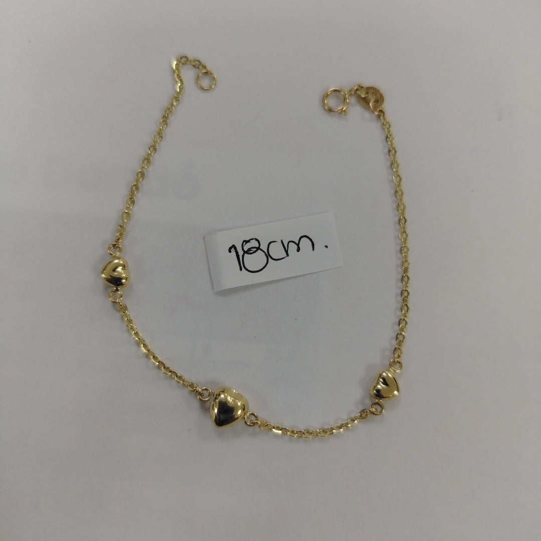 PULSERA TEJIDO ESPECIAL CON CORAZONES 14K 18 CM 1.7 GR (NUEVO)