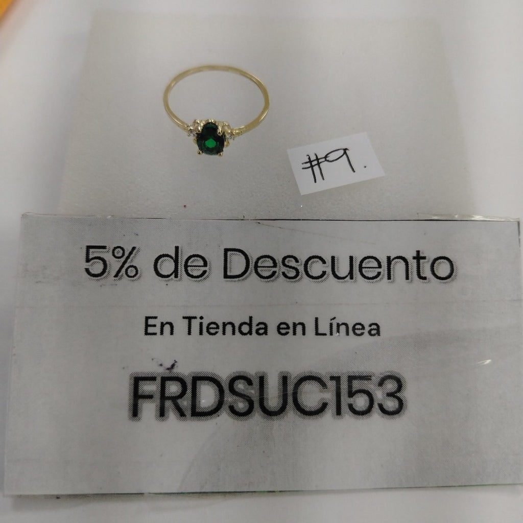 ANILLOS CON CIRCONIAS Y PIEDRA DE COLOR VERDE 14K TALLA 9 1.1 GR (NUEVO)