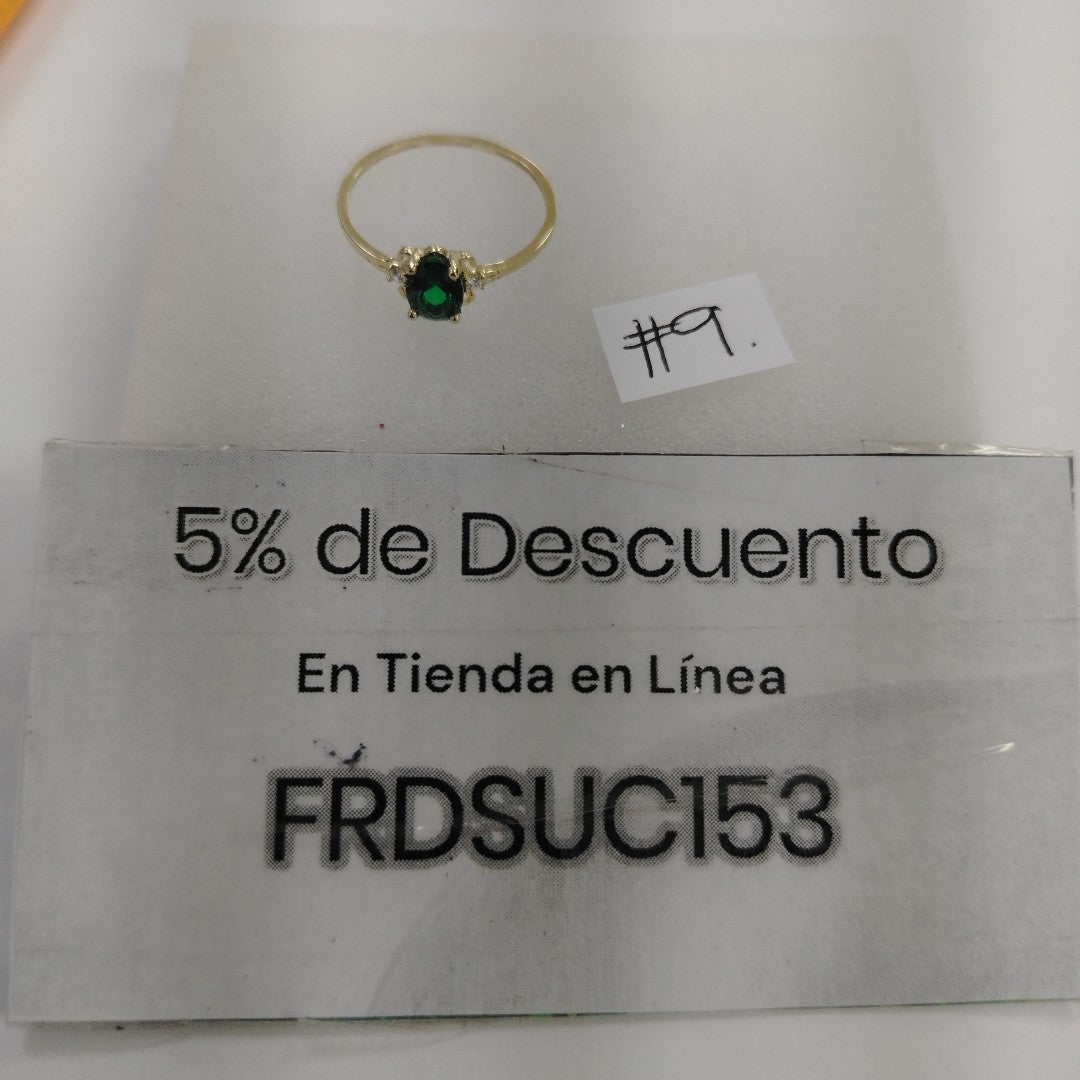 ANILLOS CON CIRCONIAS Y PIEDRA DE COLOR VERDE 14K TALLA 9 1.1 GR (NUEVO)