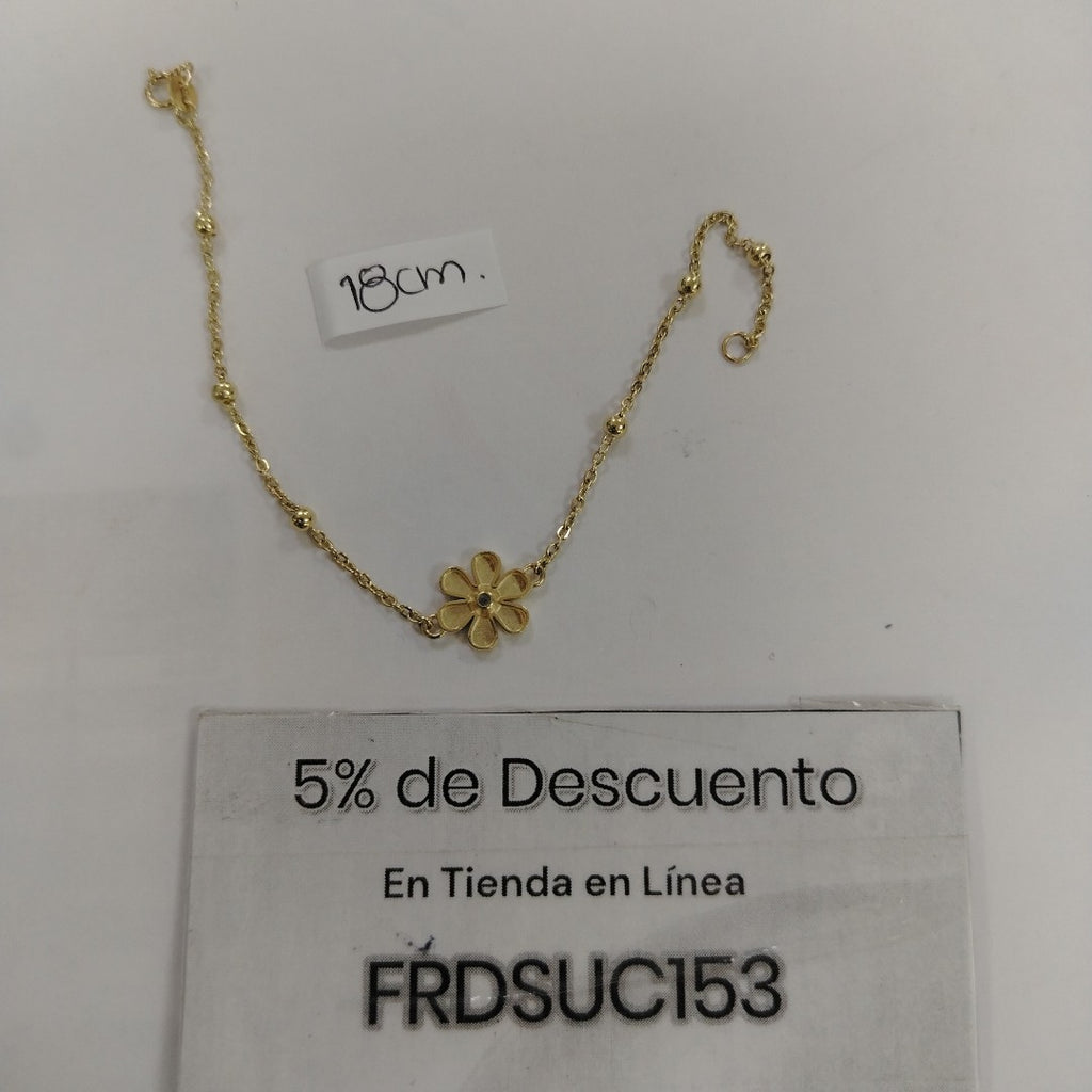 PULSERA TEJIDO ESPECIAL FLOR CON CIRCONIA 14K 18 CM 2.5 GR (NUEVO)
