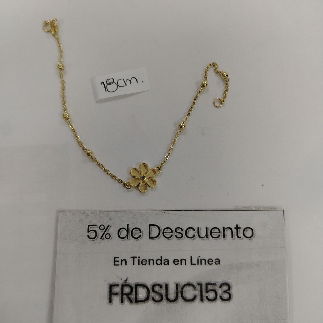 PULSERA TEJIDO ESPECIAL FLOR CON CIRCONIA 14K 18 CM 2.5 GR (NUEVO)
