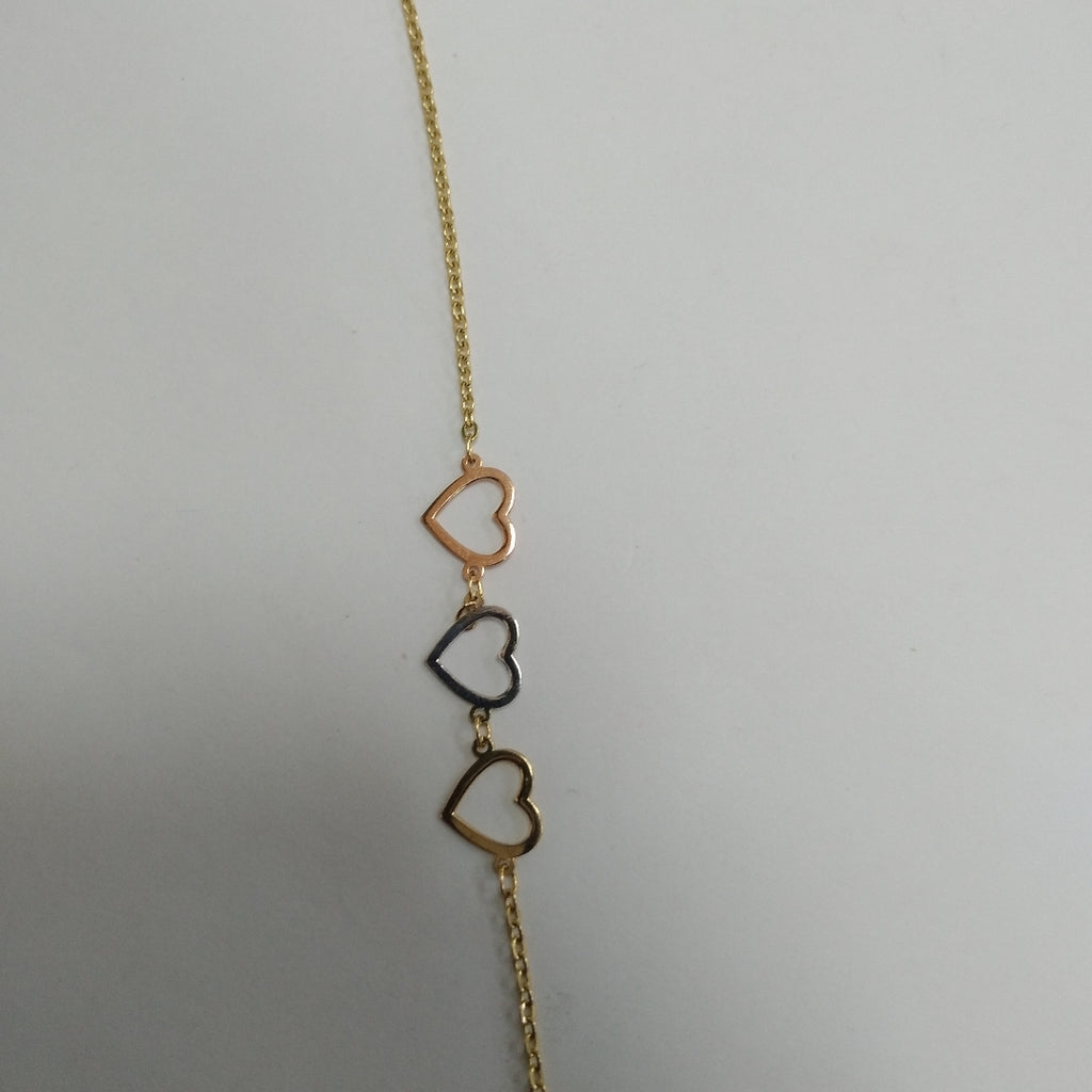 PULSERA ESPECIAL CON CORAZONES 14K 18 CM 1.3 GR (NUEVO)