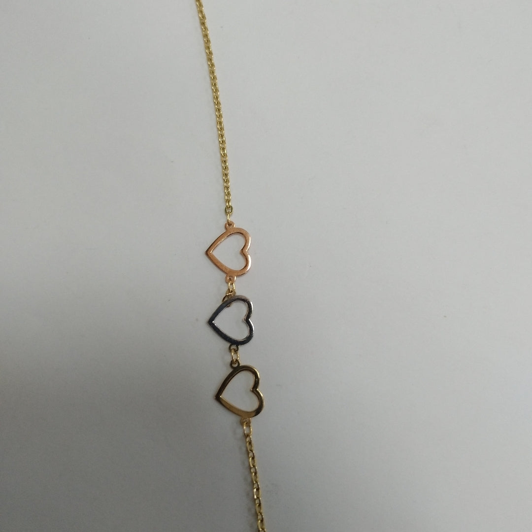 PULSERA ESPECIAL CON CORAZONES 14K 18 CM 1.3 GR (NUEVO)