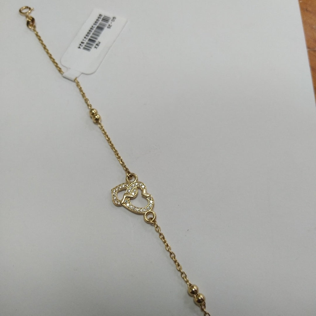 PULSERA TEJIDO ESPECIAL CORAZONES CON CIRCONIAS 14K 18 CM 2.4 GR (NUEVO)