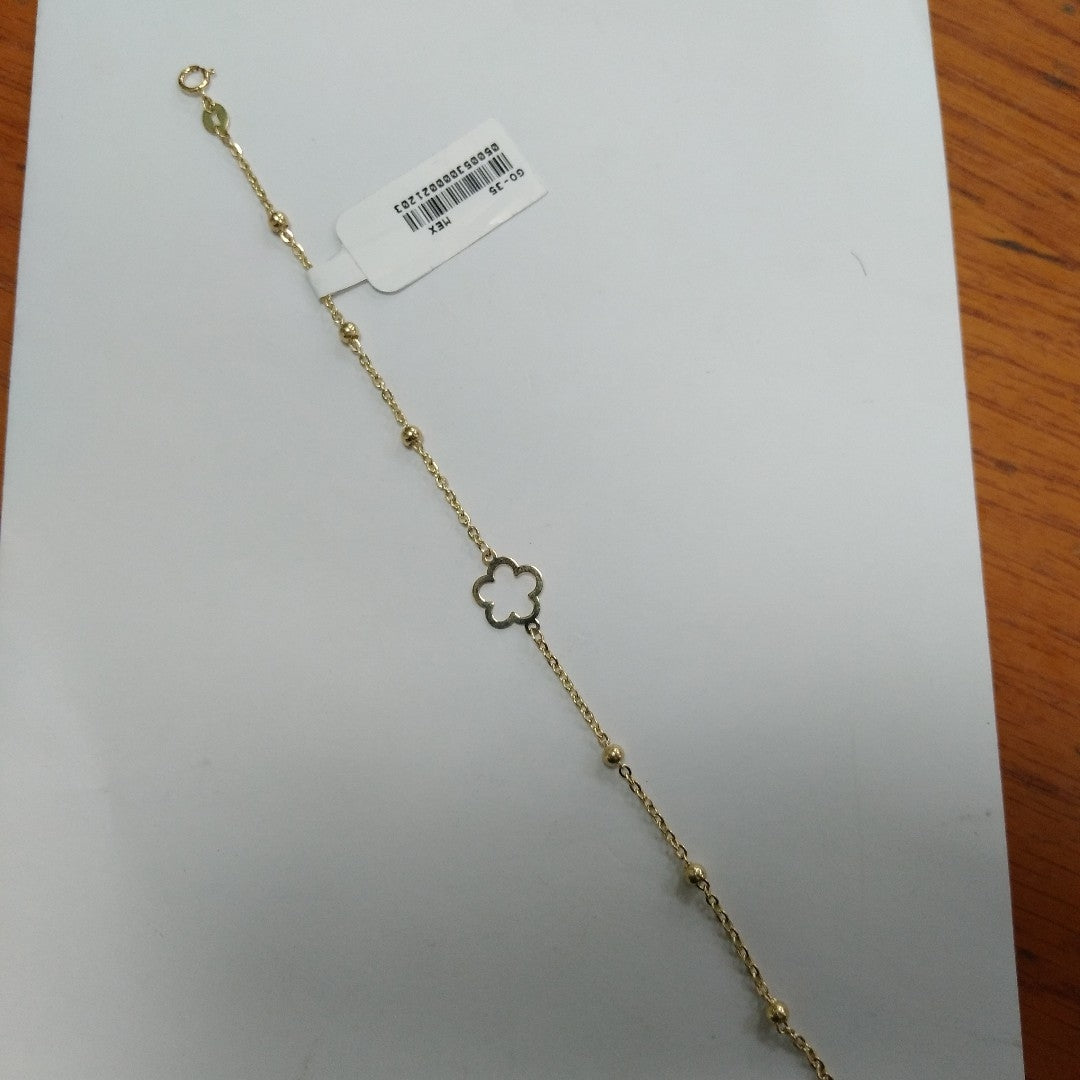 PULSERA TEJIDO ESPECIAL CON FLOR 14K 18 CM 1.6 GR (NUEVO)