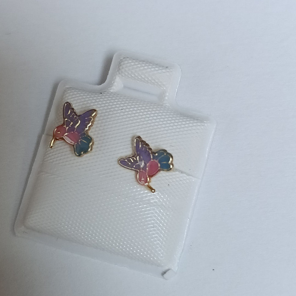 BROQUELES BROQUEL FIG COLIBRI ESMALTE ROSA 14K 0.2138 GR (NUEVO)