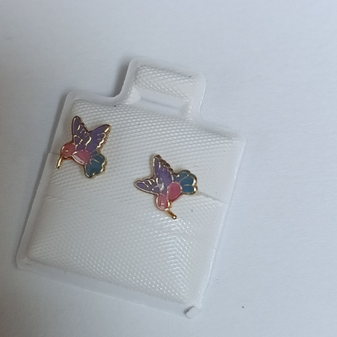 BROQUELES BROQUEL FIG COLIBRI ESMALTE ROSA 14K 0.2138 GR (NUEVO)
