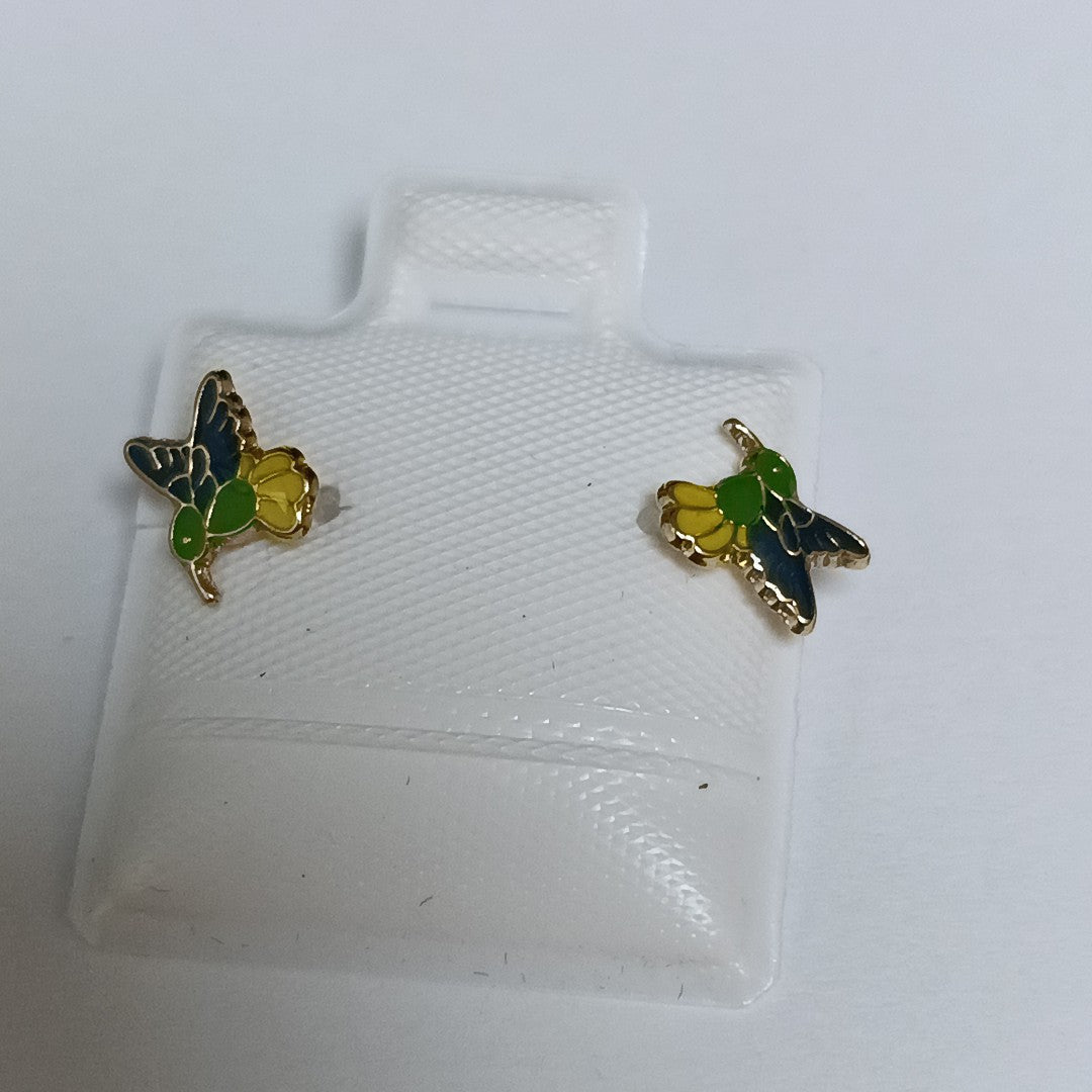 BROQUELES BROQUEL FIG COLIBRI ESMALTE VERDE 14K 0.2138 GR (NUEVO)