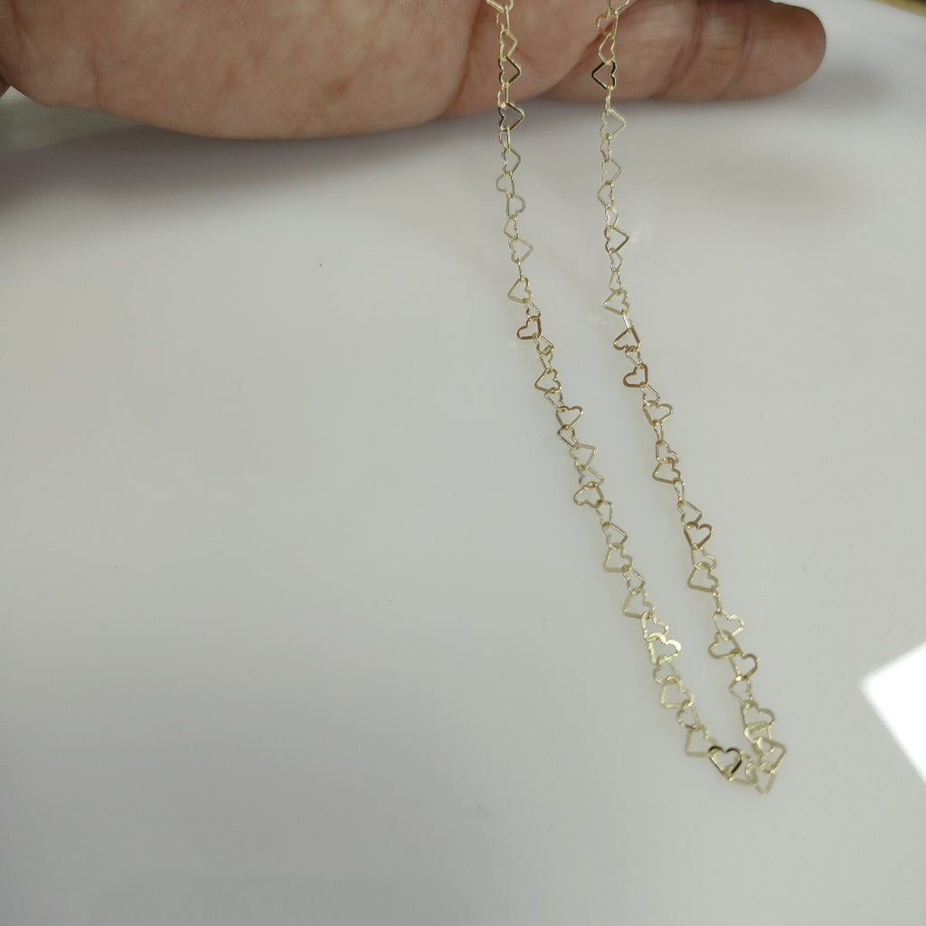 CADENAS TEJIDO CORAZONES ORO 10K 50 CM 2.4 GR (NUEVO)