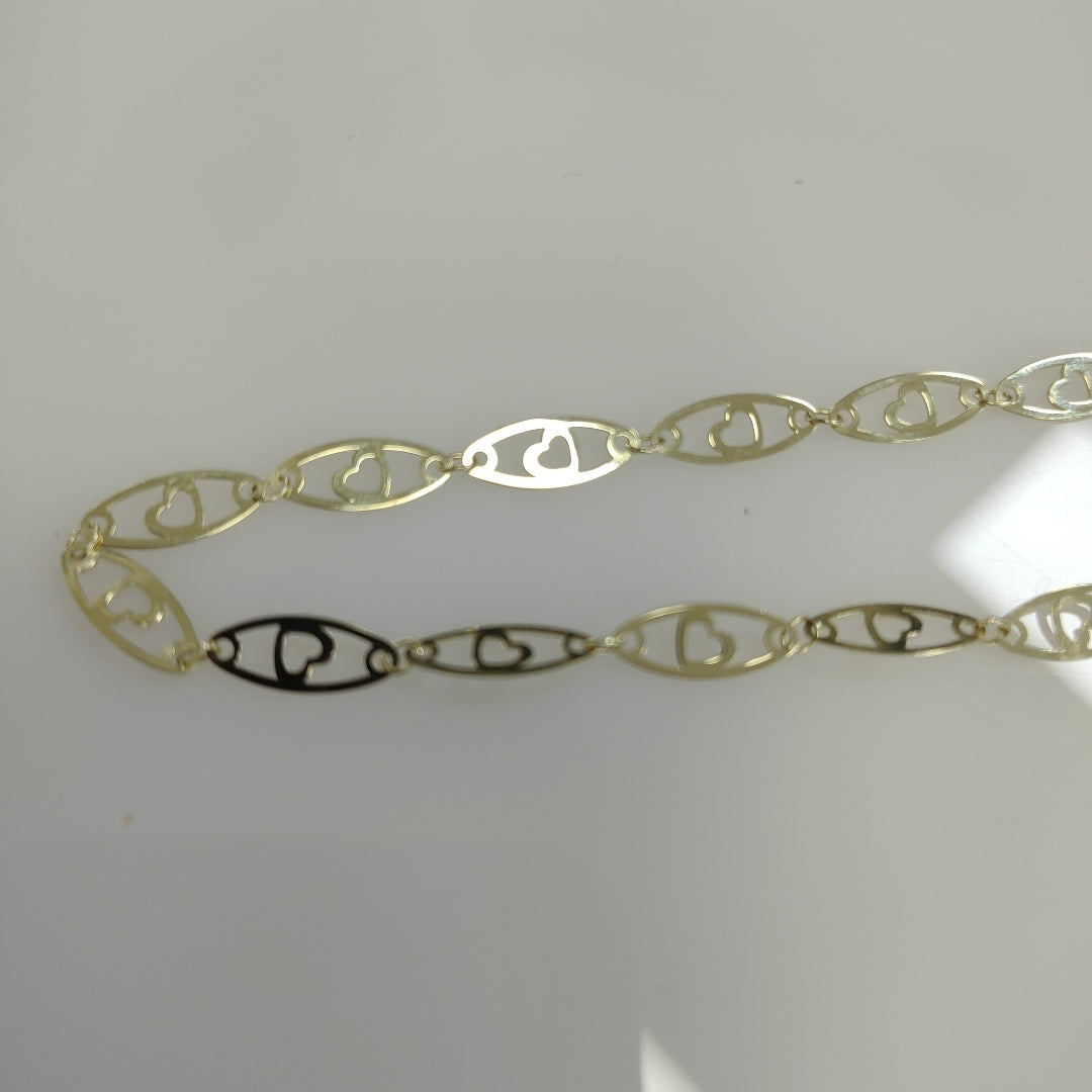 PULSERA TEJIDO ESPECIAL CON CORAZON 14K 18 CM 1.3 GR (NUEVO)