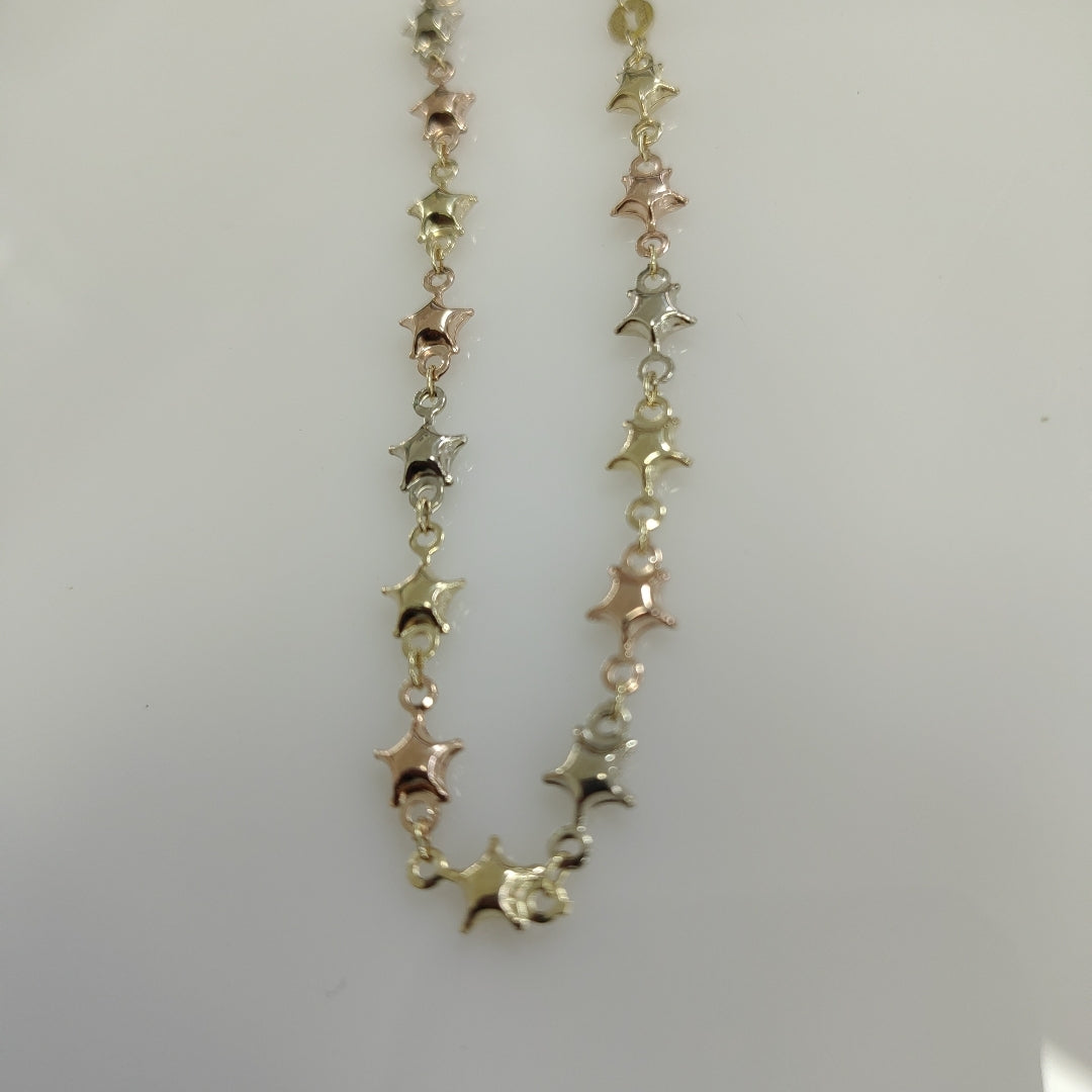 PULSERA TEJIDO ESPECIAL ESTRELLAS COMBINADAS 14K 18 CM 2.1 GR (NUEVO)