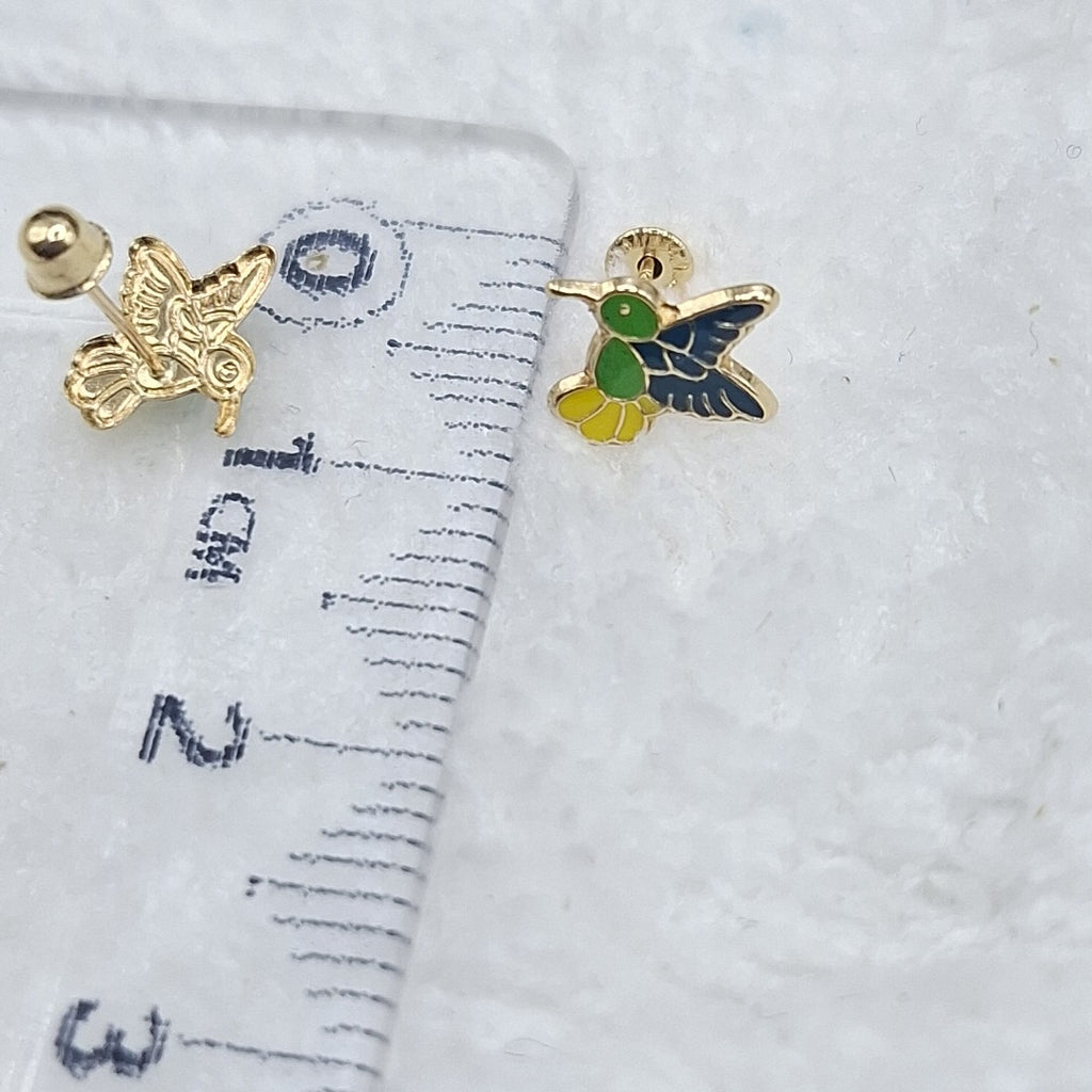 BROQUELES BROQUEL FIG COLIBRI ESMALTE VERDE 14K 0.2138 GR (NUEVO)