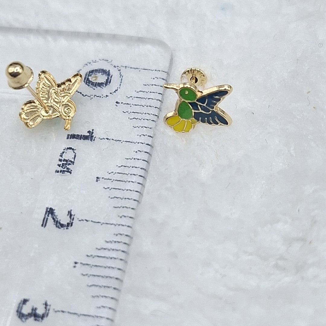 BROQUELES BROQUEL FIG COLIBRI ESMALTE VERDE 14K 0.2138 GR (NUEVO)