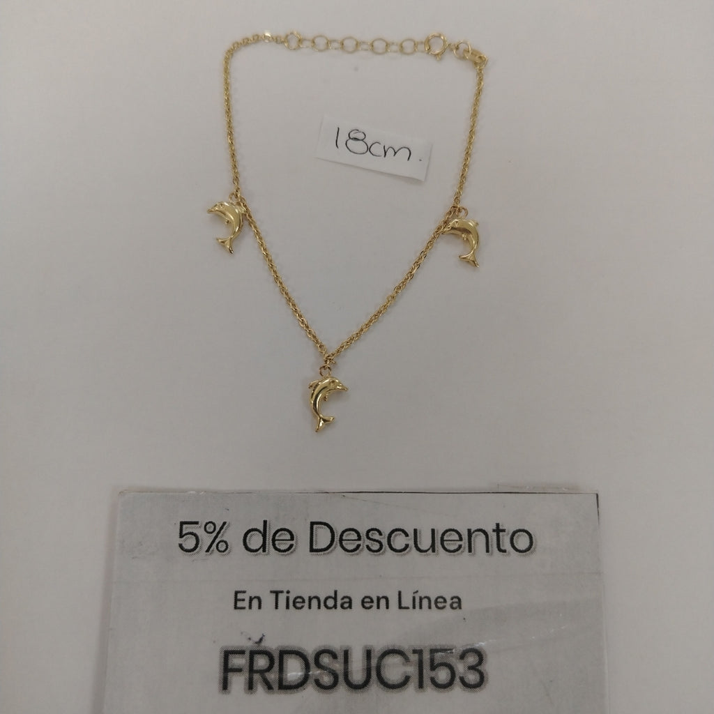 PULSERA ESPECIAL CON DIJES DELFINES 10K 18 CM 2 GR (NUEVO)