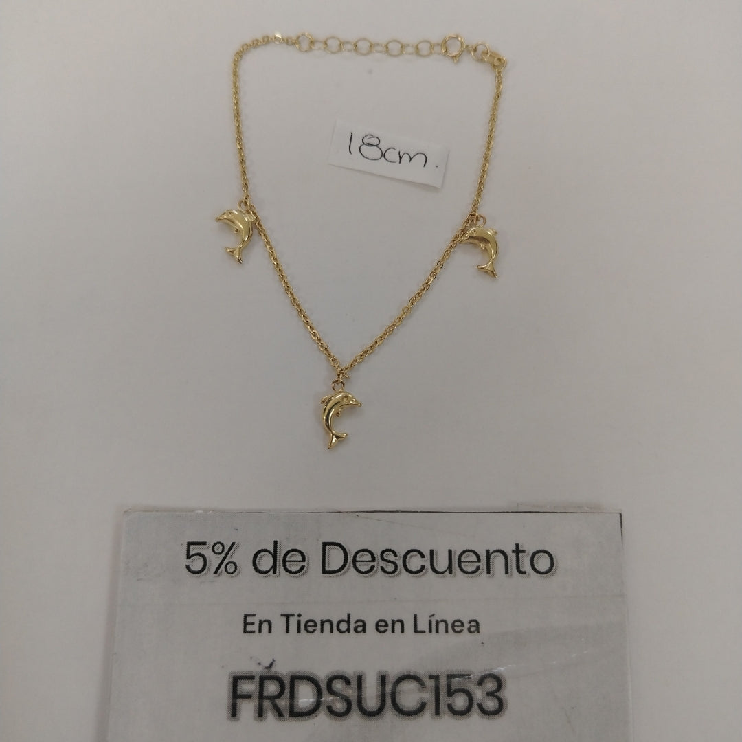 PULSERA ESPECIAL CON DIJES DELFINES 10K 18 CM 2 GR (NUEVO)