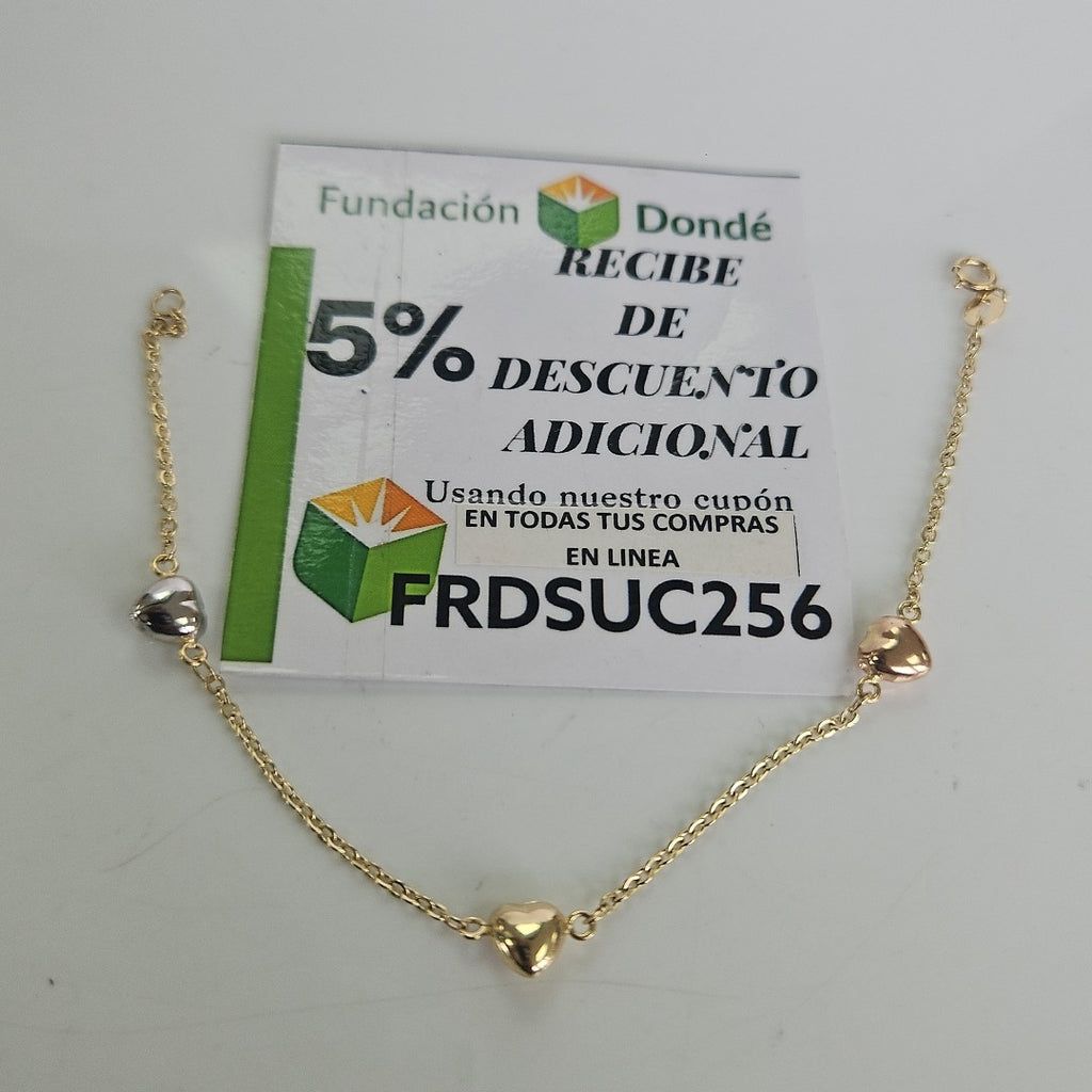 PULSERA ESP CON CORAZONES COMBINADOS 14K 18 CM 1.6 GR (NUEVO)