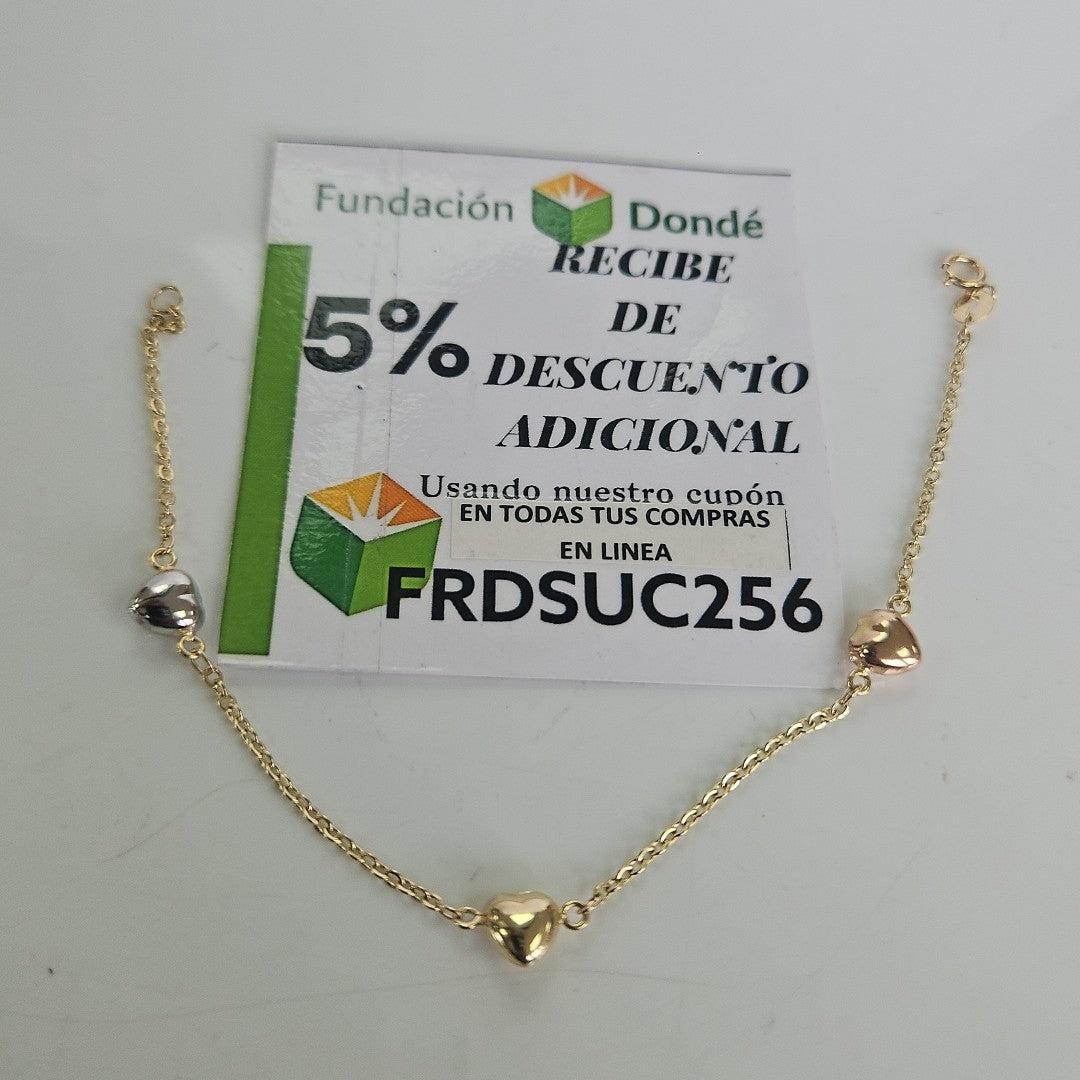 PULSERA ESP CON CORAZONES COMBINADOS 14K 18 CM 1.6 GR (NUEVO)