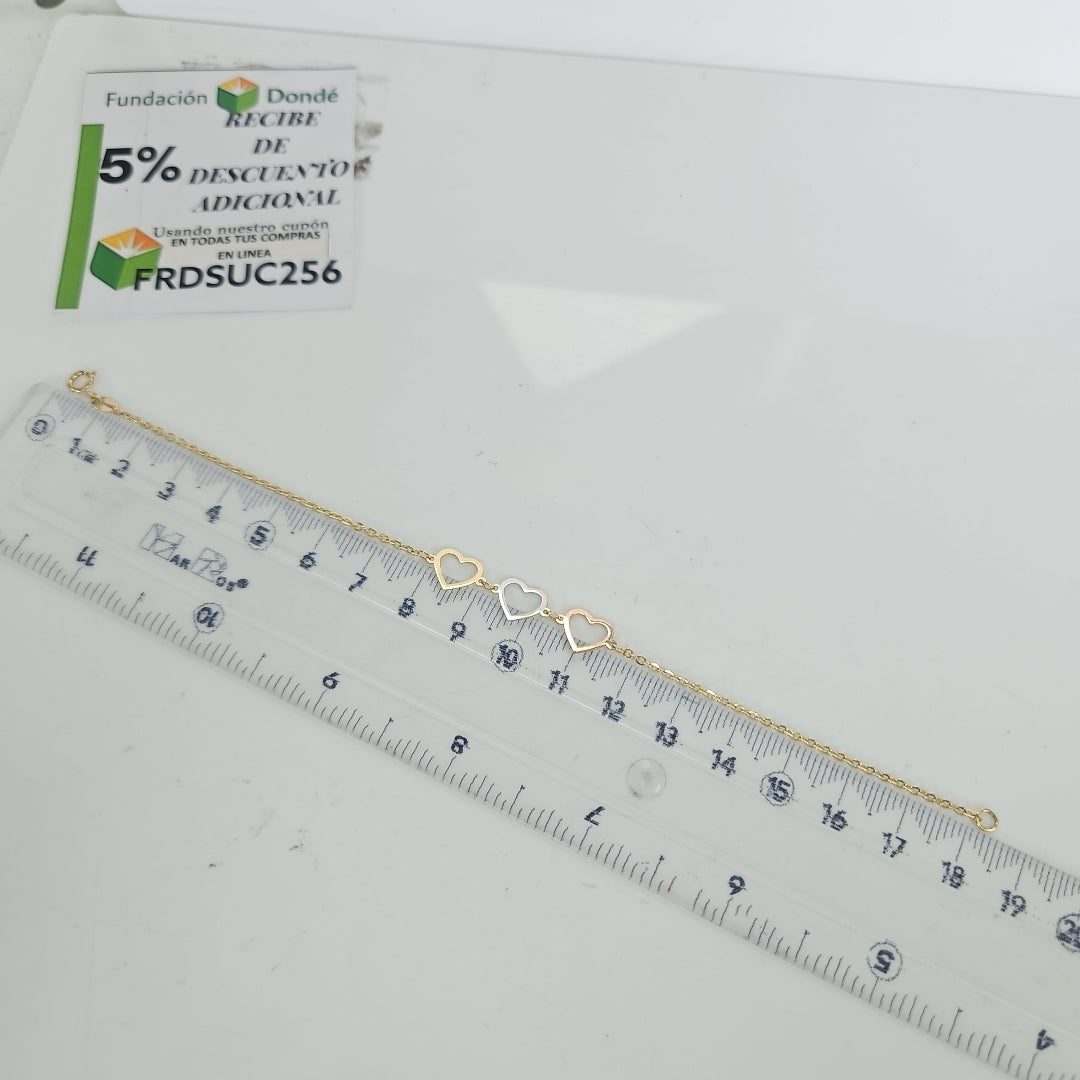 PULSERA ESPECIAL CON CORAZONES 14K 18 CM 1.4 GR (NUEVO)